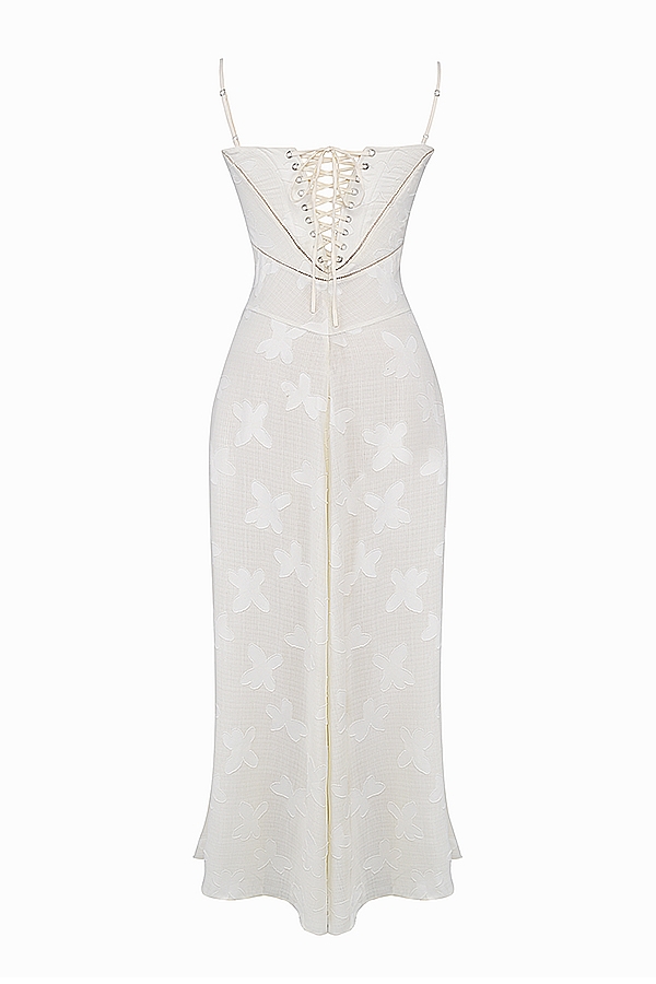 Seren  Vintage Cream Floral Lace Back Maxi Dress — image 22
