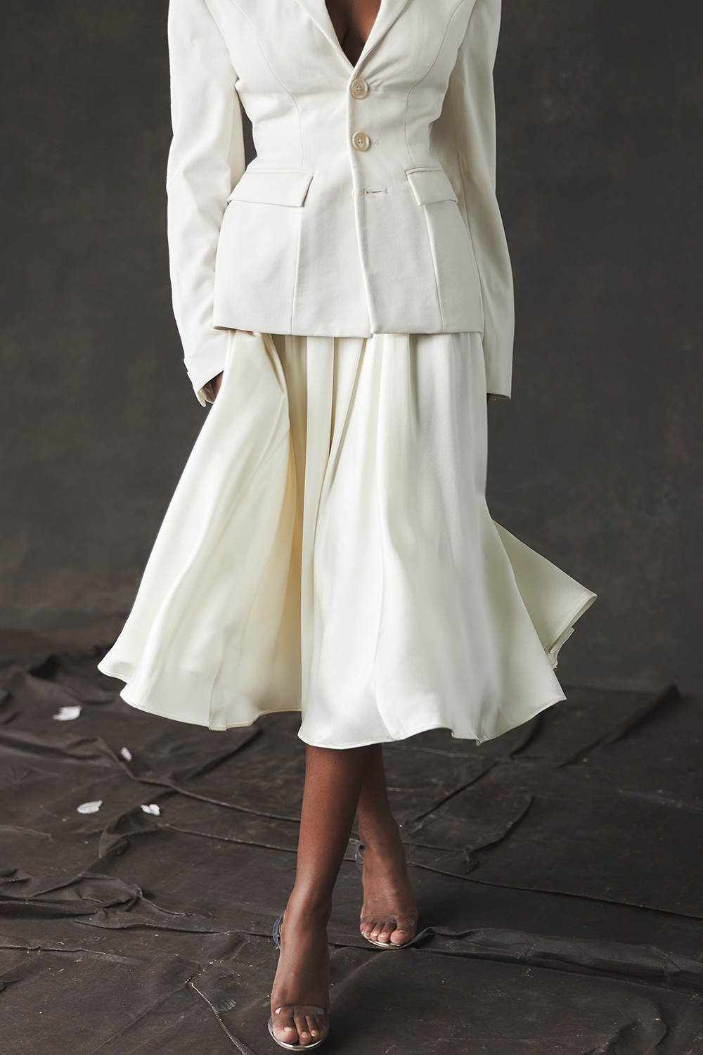 Suzette  Ivory Gathered Midi Skirt — image 11