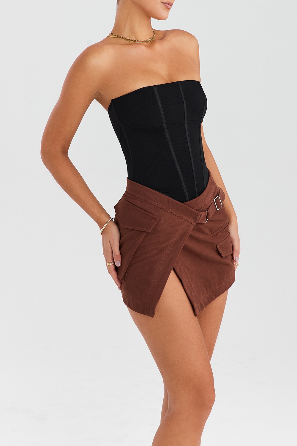 Mistress Rocks Cocoa Asymmetric Cargo Mini Skirt - SALE — image 9
