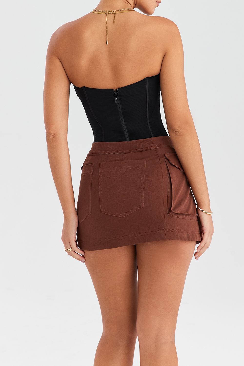 Mistress Rocks Cocoa Asymmetric Cargo Mini Skirt - SALE — image 10