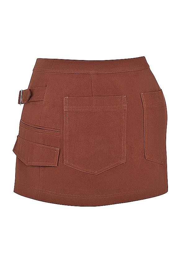 Mistress Rocks Cocoa Asymmetric Cargo Mini Skirt - SALE — image 15