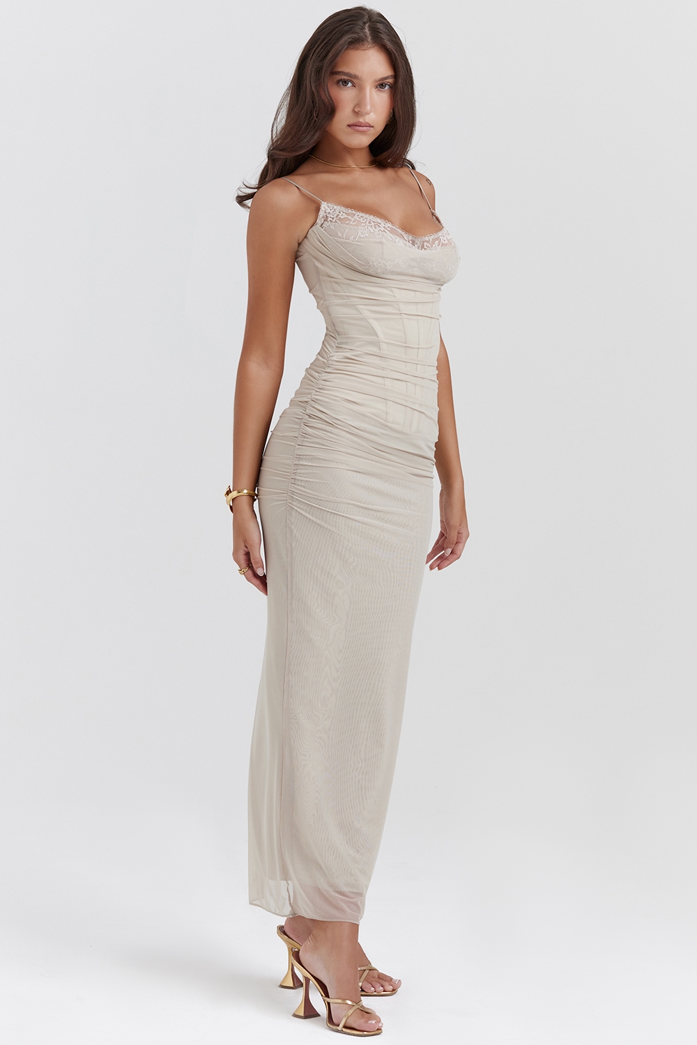 Nalini  Sand Stretch Mesh Maxi Dress — image 6