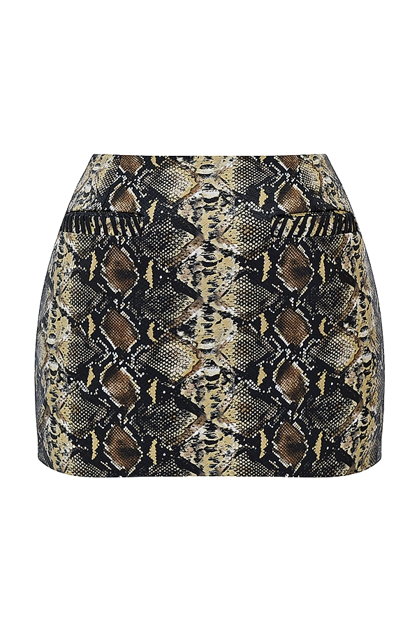 Lena  Snake Print Vegan Leather Skirt — image 15