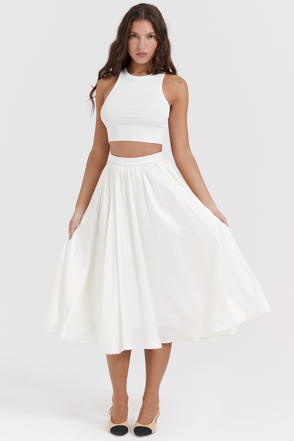 Suzette  Ivory Gathered Midi Skirt — image 9