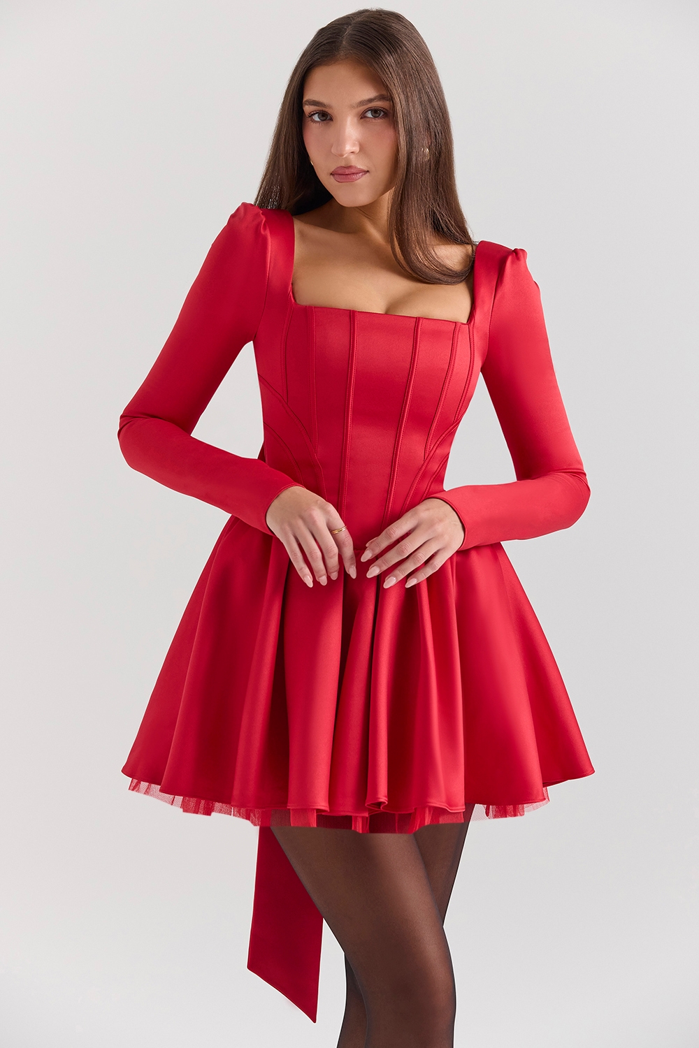 Nina Holly Red Removable Bow Tulle Mini Dress — image 5
