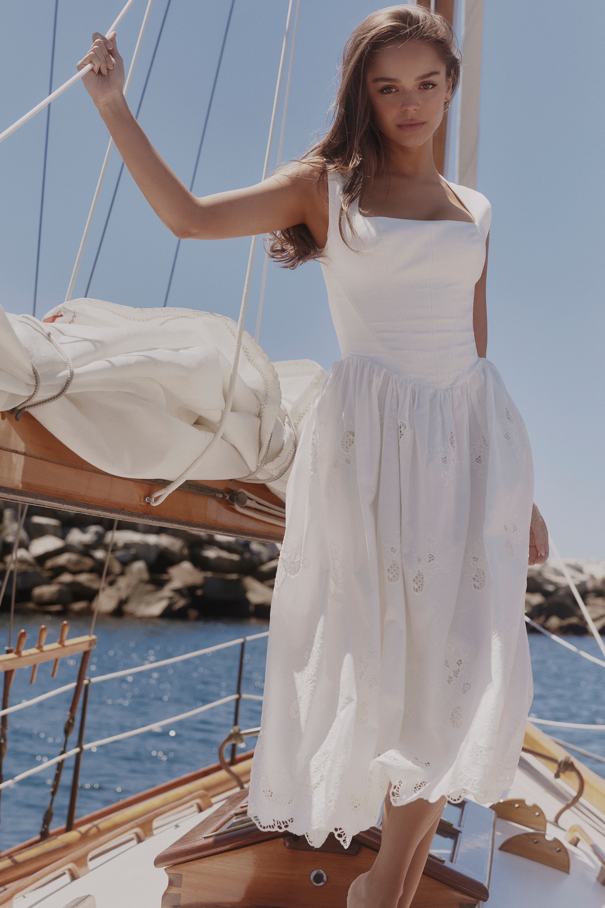 Safira White Floral Broderie Anglaise Cotton Midi Dress — image 2